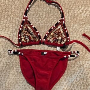 Vix Shell And Bead Red Sequin Bikini Set Size SMALL